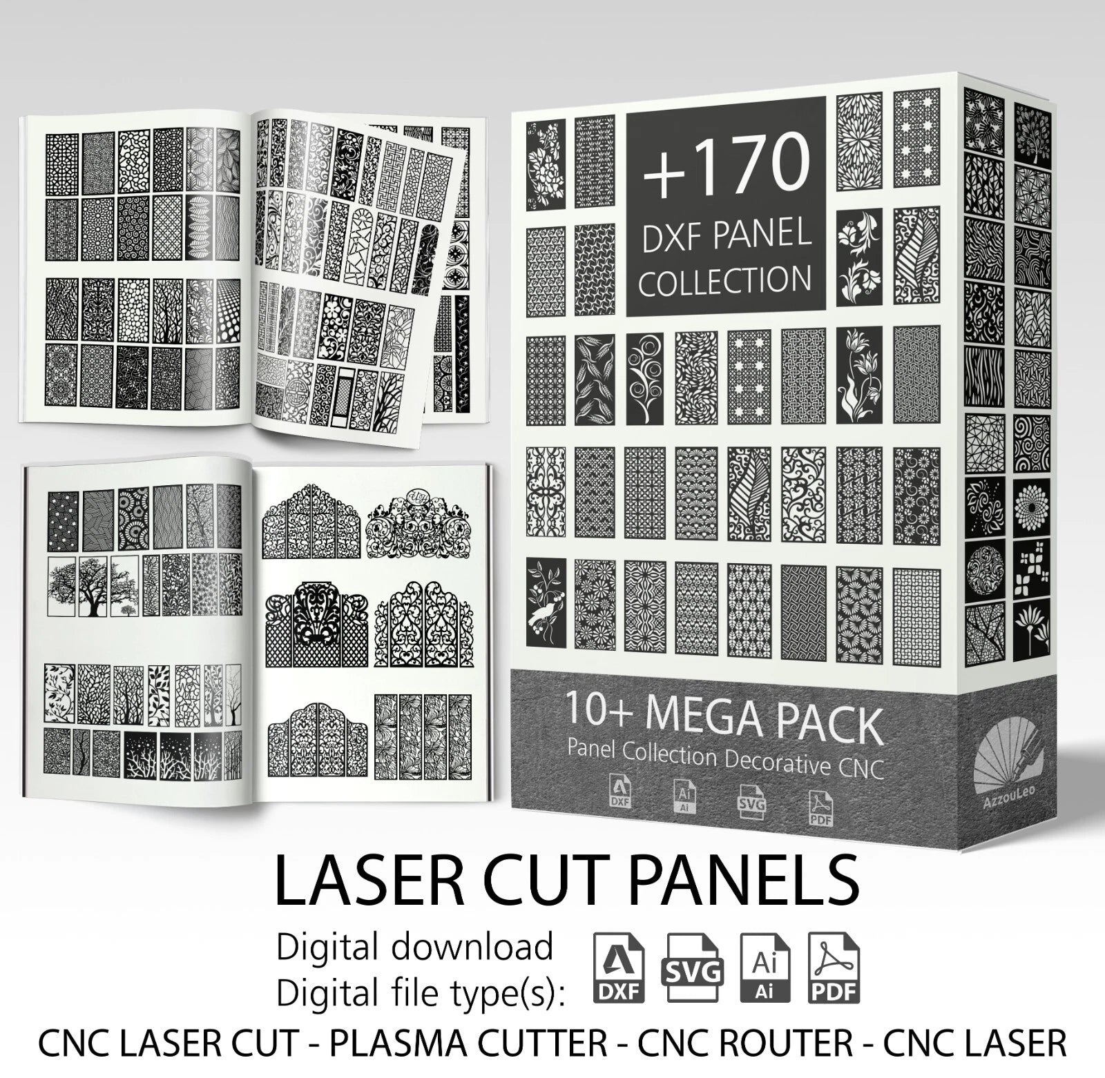 +10 MEGA PACK PANELS Laser Cut Vector DXF SVG 2D Files CNC Router Plasma Cutting