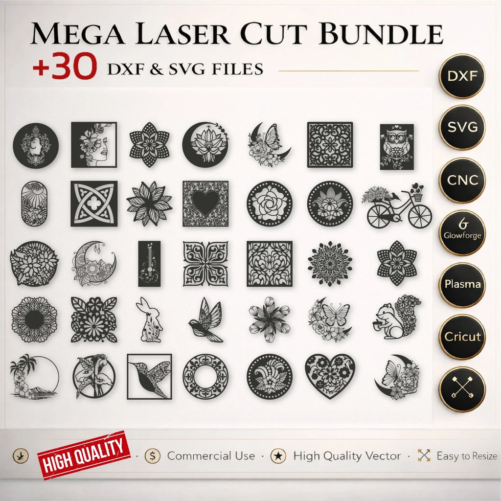 Bundle 30+ Floral & Mandala Decorative DXF Files | CNC Laser Cut Wall Art-Digital Download