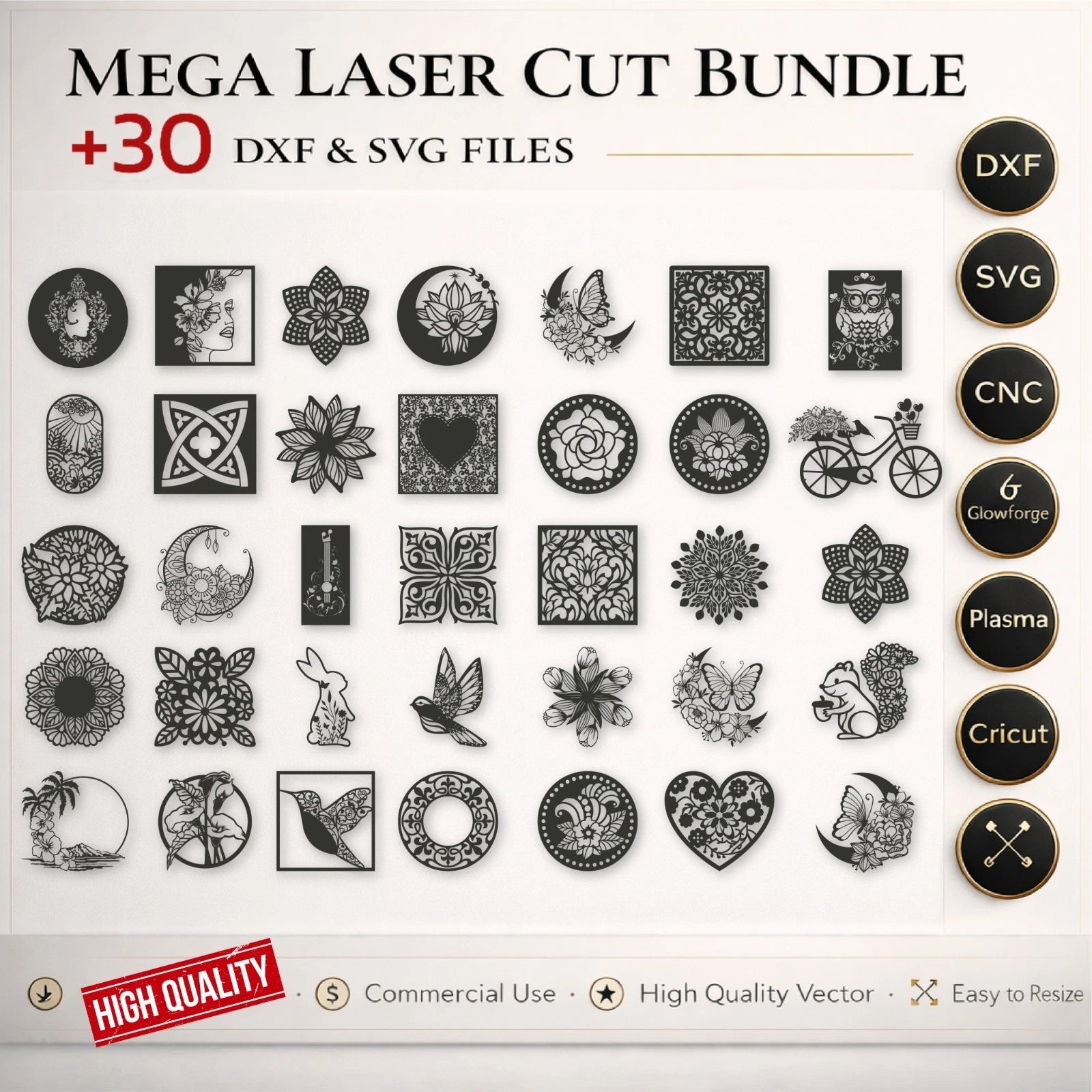 Bundle 30+ Floral & Mandala Decorative DXF Files | CNC Laser Cut Wall Art-Digital Download
