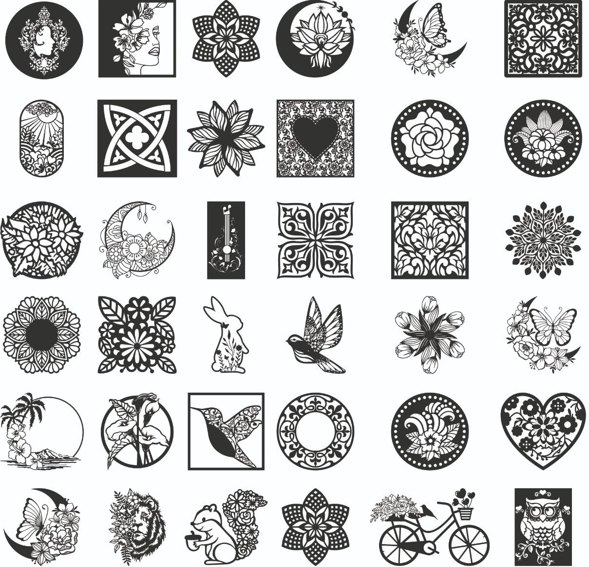 Bundle 30+ Floral & Mandala Decorative DXF Files | CNC Laser Cut Wall Art-Digital Download